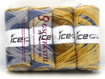 Lot of 4 x 100gr Skeins Ice Yarns AMBIANCE Yarn Blue Shades Gold Shades