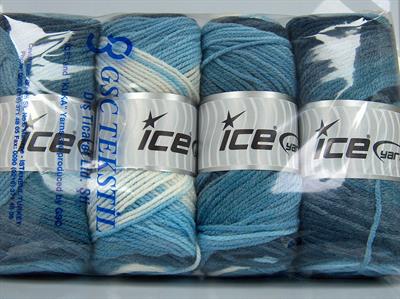 4x100gr. AMBIANCE Premium Akrilik Mavi, Beyaz, Açık Mavi Kışlık, Bebe, Batik Desenli, 100% Akrilik