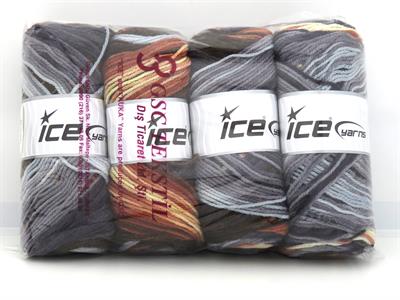 4x100gr. AMBIANCE Premium Akrilik Kahverengi, Mavi, Somon, Gri Tonları Kışlık, Bebe, Batik Desenli, 100% Akrilik