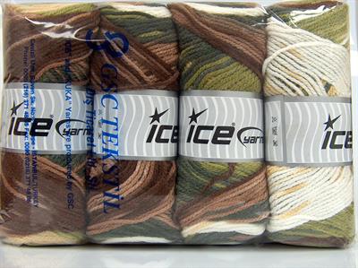 4x100gr. AMBIANCE Premium Akrilik Kahverengi, Beyaz, Deve Tüyü, Yeşil Tonları, Bej Kışlık, Bebe, Batik Desenli, 100% Akrilik