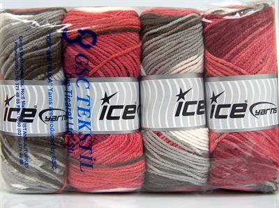 4x100gr. AMBIANCE Premium Akrilik Kahverengi, Beyaz, Açık Gri, Pembe tonları Kışlık, Bebe, Batik Desenli, 100% Akrilik