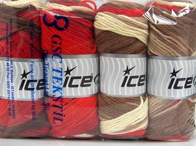 4x100gr. AMBIANCE Premium Akrilik Krem, Kahverengi Tonları, Kırmızı Tonları Kışlık, Bebe, Batik Desenli, 100% Akrilik