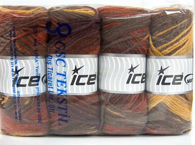 4x100gr. AMBIANCE Premium Akrilik Altın, Kahverengi Tonları, Maron Kışlık, Bebe, Batik Desenli, 100% Akrilik