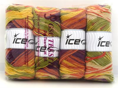 Lot of 4 x 100gr Skeins Ice Yarns AMBIANCE Yarn Gold Green Orange Yellow Beige