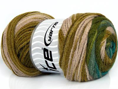 4x100gr. AMBIANCE Premium Akrilik Yeşil Tonları, Bej Kışlık, Bebe, Batik Desenli, 100% Akrilik