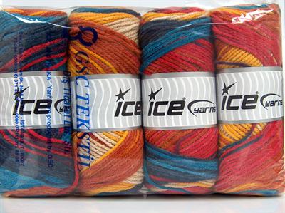 4x100gr. AMBIANCE Premium Akrilik Gökkuşağı Kışlık, Bebe, Batik Desenli, 100% Akrilik