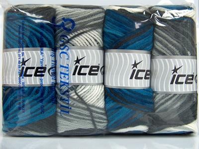 4x100gr. AMBIANCE Premium Akrilik Beyaz, Mavi Tonları, Gri Tonları Kışlık, Bebe, Batik Desenli, 100% Akrilik