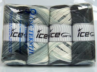 4x100gr. AMBIANCE Premium Akrilik Beyaz, Gri Tonları Kışlık, Bebe, Batik Desenli, 100% Akrilik