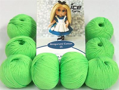 Lot of 8 Skeins Ice Yarns AMIGURUMI COTTON 25 (50% Cotton) Yarn Neon Green
