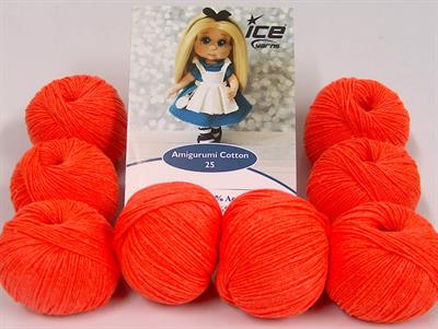 Lot of 8 Skeins Ice Yarns AMIGURUMI COTTON 25 (50% Cotton) Yarn Neon Orange