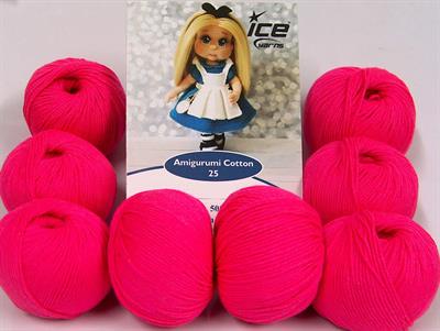8x25gr. AMIGURUMI COTTON 25 Pamuk, Akrilik Neon Pembe Bebe, Yazlık İplikler, Pamuk, Tığ İşi, Düz iplikler