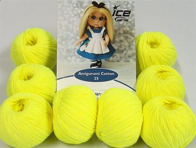 Lot of 8 Skeins Ice Yarns AMIGURUMI COTTON 25 (50% Cotton) Yarn Neon Yellow