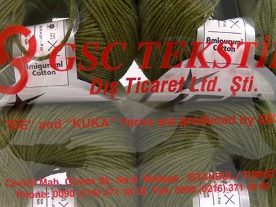4x50gr. AMIGURUMI COTTON Akrilik, Pamuk Koyu Haki Bebe, Yazlık İplikler, Pamuk, Tığ İşi, Düz iplikler
