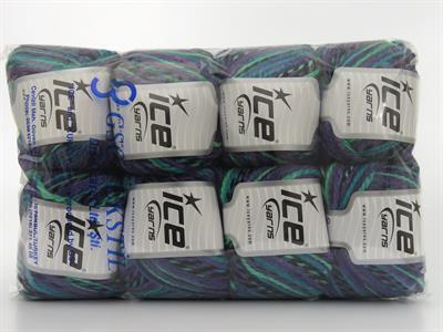 8x50gr. ANATOLIA WOOL Yün, Akrilik Siyah, Yeşil Tonları, Mor Tonları Kışlık, Yün, Batik Desenli, Akrilik