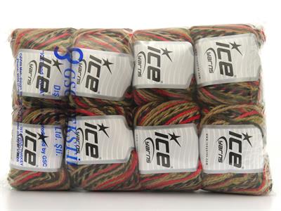 8x50gr. ANATOLIA WOOL Yün, Akrilik Siyah, Kırmızı, Kahverengi Tonları Kışlık, Yün, Batik Desenli, Akrilik