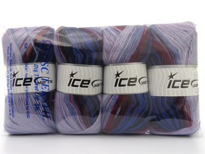 4x100gr. ANGORA ACTIVE Angora, Akrilik Bordo, Leylak Tonları, Mavi Tonları Kışlık, Angora, Batik Desenli