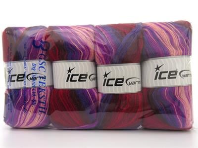 4x100gr. ANGORA ACTIVE Angora, Akrilik Bordo, Maron, Somon, Leylak Tonları Kışlık, Angora, Batik Desenli