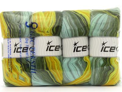 4x100gr. ANGORA ACTIVE Angora, Akrilik Altın, Yeşil Tonları Kışlık, Angora, Batik Desenli