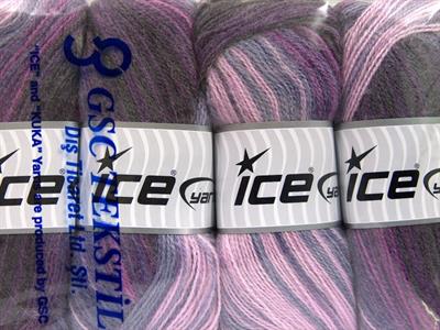 4x100gr. ANGORA ACTIVE Angora, Akrilik Pembe, Leylak, Mor Tonları Kışlık, Angora, Batik Desenli