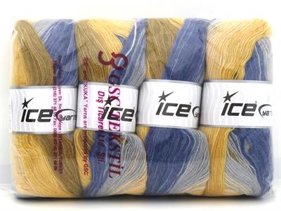 4x100gr. ANGORA BATIK Angora, Yün, Akrilik Mavi, Gri, Altın tonları Kışlık, Angora, Batik Desenli