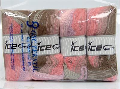4x100gr. ANGORA BATIK Angora, Yün, Akrilik Kahverengi, Leylak, Açık Gri, Pembe tonları Kışlık, Angora, Batik Desenli