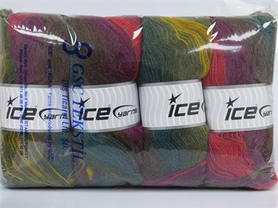 4x100gr. ANGORA BATIK Angora, Yün, Akrilik Kahverengi, Mor, Kırmızı, Altın, Yeşil Tonları Kışlık, Angora, Batik Desenli