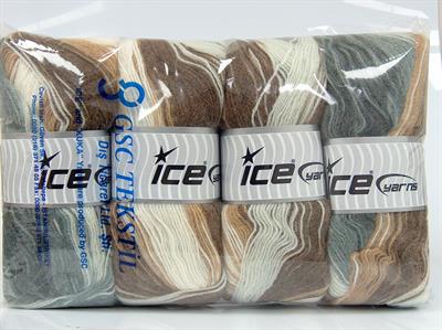 4x100gr. ANGORA BATIK Angora, Yün, Akrilik Kahverengi Tonları, Gri Tonları, Ekru Kışlık, Angora, Batik Desenli