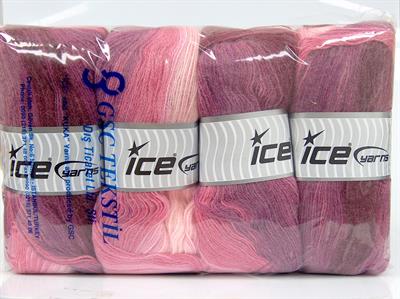 4x100gr. ANGORA BATIK Angora, Yün, Akrilik Bordo, Pembe tonları Kışlık, Angora, Batik Desenli