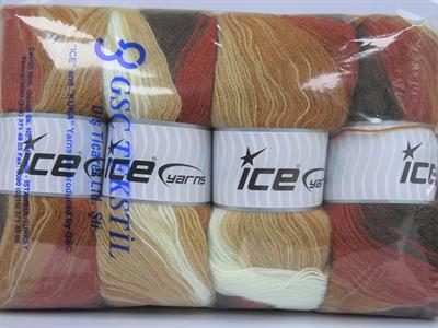 4x100gr. ANGORA BATIK Angora, Yün, Akrilik Krem, Kahverengi Tonları, Bakır Kışlık, Angora, Batik Desenli