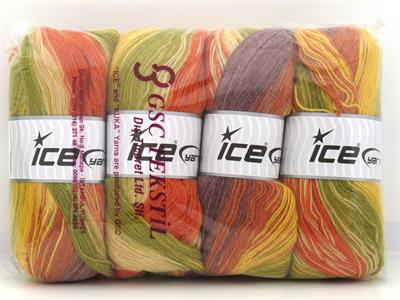 4x100gr. ANGORA BATIK Angora, Yün, Akrilik Yeşil, Mor, Krem, Turuncu, Sarı, Altın, Bej Kışlık, Angora, Batik Desenli