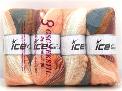 4x100gr. ANGORA BATIK Angora, Yün, Akrilik Turuncu Tonları, Çamurcun Kışlık, Angora, Batik Desenli