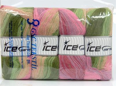 4x100gr. ANGORA BATIK Angora, Yün, Akrilik Pembe, Kırmızı, Yeşil Tonları, Açık Lila Kışlık, Angora, Batik Desenli