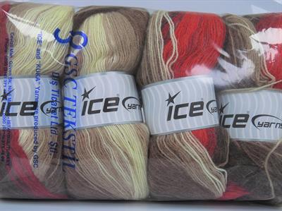 4x100gr. ANGORA BATIK Angora, Yün, Akrilik Kırmızı, Krem, Kahverengi Tonları Kışlık, Angora, Batik Desenli