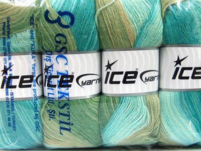 4x100gr. ANGORA BATIK Angora, Yün, Akrilik Turkuaz, Yeşil Tonları Kışlık, Angora, Batik Desenli