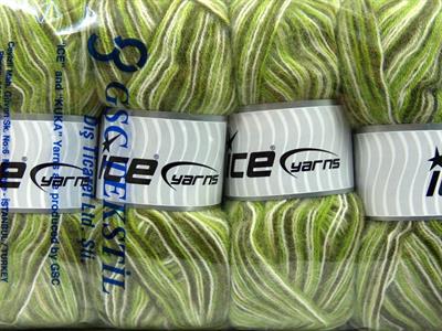 4x100gr. ANGORA SUPREME COLOR Akrilik, Angora Beyaz, Yeşil Tonları Kışlık, Angora, Batik Desenli