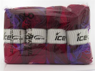 4x100gr. ANTIPILLING MAGIC  Pembe, Kırmızı, Bordo, Mor Tonları Kışlık, Batik Desenli, 100% Akrilik , Anti-Pilling