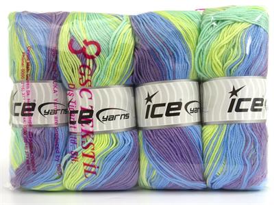 Lot of 4 x 100gr Skeins Ice Yarns ANTIPILLING MAGIC Yarn Blue Green Shades Purple