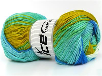 4x100gr. ANTIPILLING MAGIC  Mavi, Beyaz, Altın, Yeşil Tonları Kışlık, Batik Desenli, 100% Akrilik , Anti-Pilling