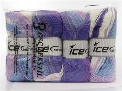 Lot of 4 x 100gr Skeins Ice Yarns ANTIPILLING MAGIC Yarn White Blue Purple Shades