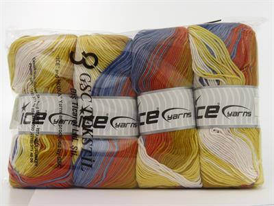 4x100gr. ANTIPILLING MAGIC  Krem, Bakır, Mavi Tonları, Altın tonları Kışlık, Batik Desenli, 100% Akrilik , Anti-Pilling