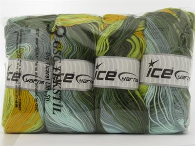 4x100gr. ANTIPILLING MAGIC  Altın, Yeşil Tonları Kışlık, Batik Desenli, 100% Akrilik , Anti-Pilling