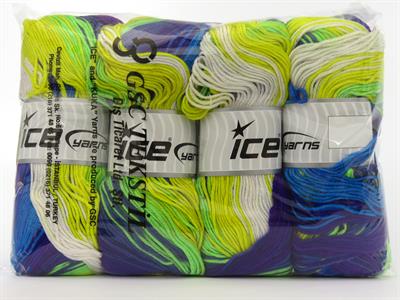 4x100gr. ANTIPILLING MAGIC  Yeşil, Beyaz, Mor, Sarı, Mavi Tonları Kışlık, Batik Desenli, 100% Akrilik , Anti-Pilling