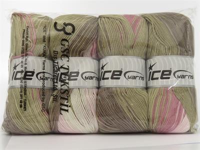 4x100gr. ANTIPILLING MAGIC  Pembe, Beyaz, Deve Tüyü, Bej Kışlık, Batik Desenli, 100% Akrilik , Anti-Pilling