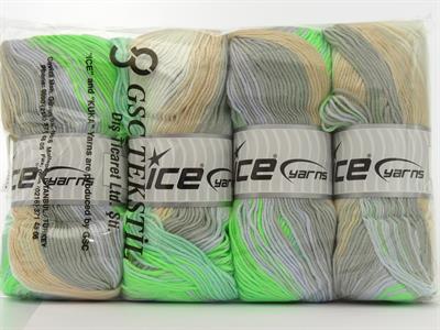 4x100gr. ANTIPILLING MAGIC  Beyaz, Krem, Gri, Yeşil Tonları Kışlık, Batik Desenli, 100% Akrilik , Anti-Pilling