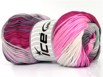 4x100gr. ANTIPILLING MAGIC  Beyaz, Gri, Pembe tonları, Nane Yeşil Kışlık, Batik Desenli, 100% Akrilik , Anti-Pilling