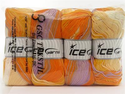 4x100gr. ANTIPILLING MAGIC  Beyaz, Leylak, Turuncu Tonları Kışlık, Batik Desenli, 100% Akrilik , Anti-Pilling