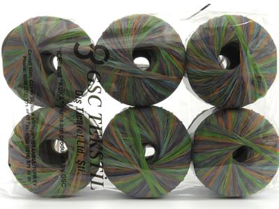 6x25gr. ARIA FRESCA  Yeşil, Turuncu, Turkuaz, Gri Şerit, Yazlık İplikler, Zincir