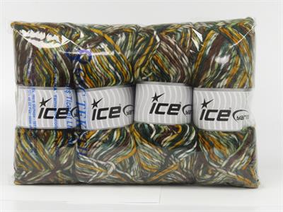 4x100gr. ARMONIA LANA Yün, Akrilik Kahverengi, Beyaz, Altın, Yeşil Tonları Kışlık, Yün, Batik Desenli, Worsted, Akrilik