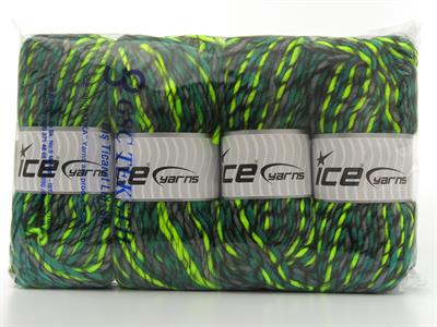 Lot of 4 x 100gr Skeins Ice Yarns ARMONIA LANA BULKY (20% Wool) Yarn Green Shades Black Grey