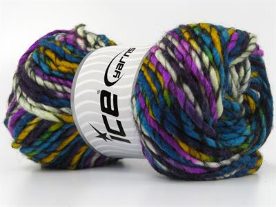 Lot of 4 x 100gr Skeins Ice Yarns ARMONIA LANA BULKY (20% Wool) Yarn Purple Shades White Black Gold Turquoise